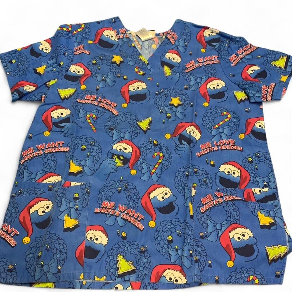 Sesame Street Cookie Monster blue scrub top Size L